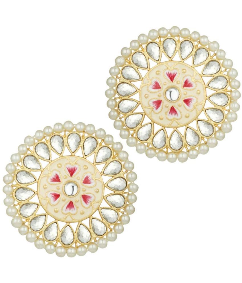     			I Jewels 18k Gold Plated Round Kundan Pearl Meena Work Handcraft Stud Earring for Women (E2878CR)