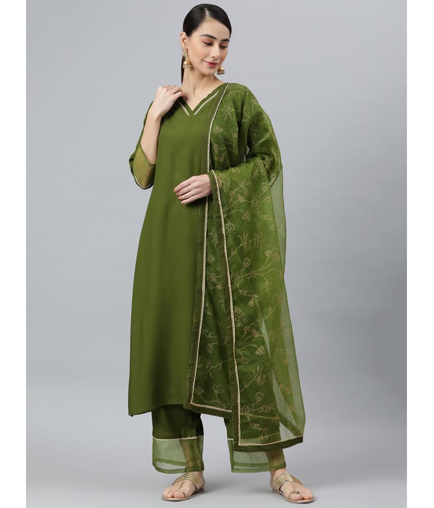     			Janasya - Straight Rayon Green Women's Stitched Salwar Suit ( Pack of 1 )