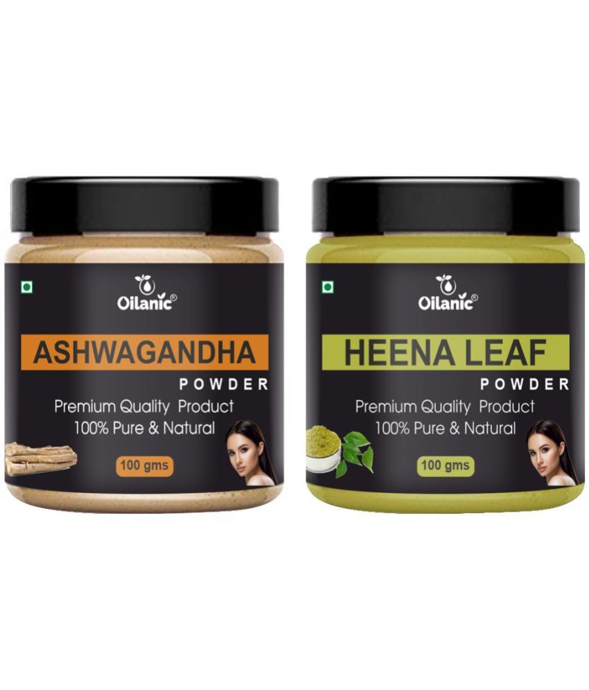     			Oilanic 100% Pure Ashwagandha Powder & Heena Leaf Powder For Skin Hair Mask 200 g Pack of 2