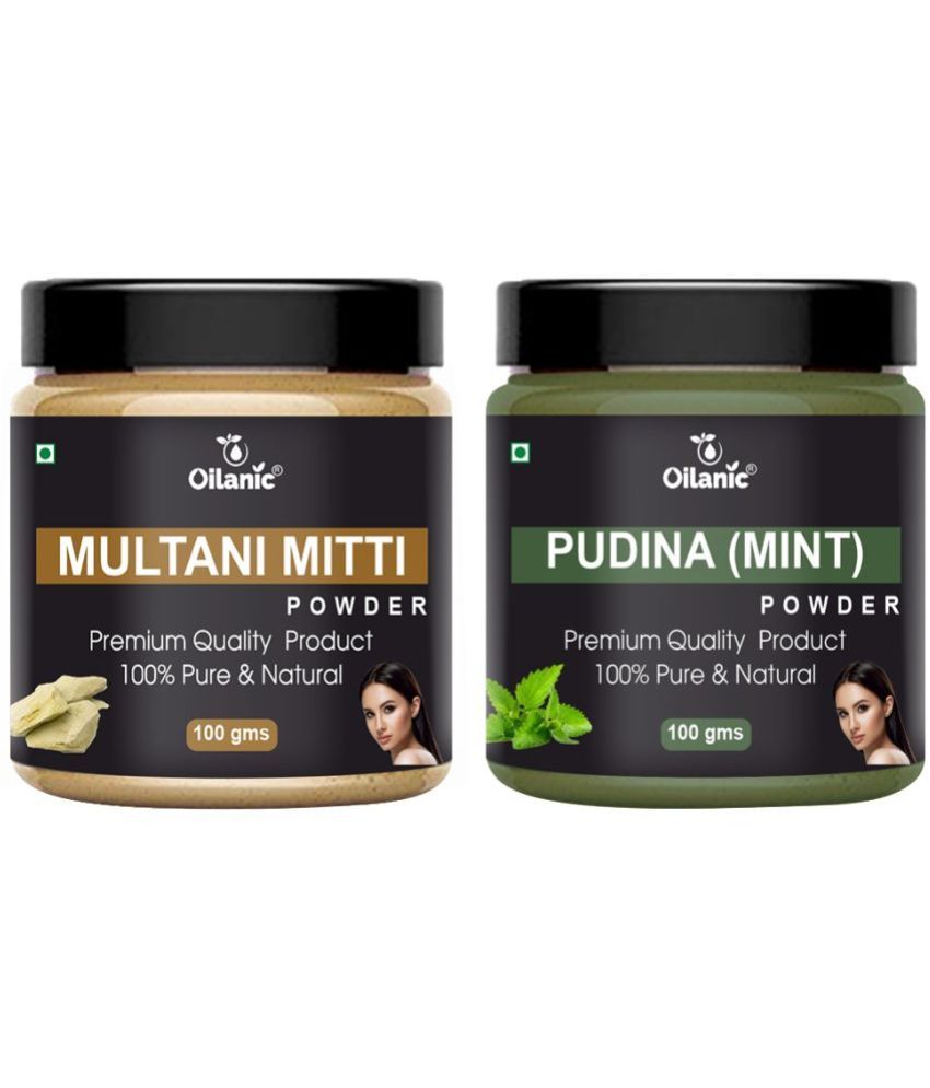     			Oilanic Pure Multani Mitti Powder & Pudina Powder For Skincare Hair Mask 200 g Pack of 2