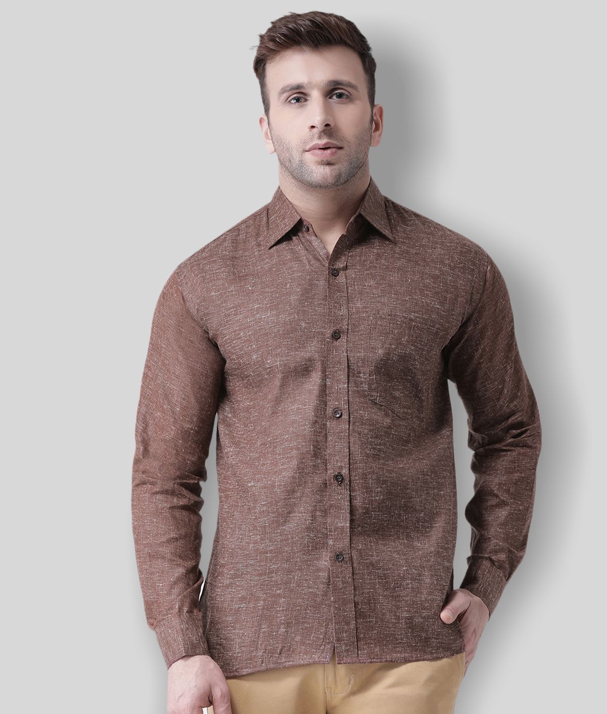 RIAG - Brown Linen Regular Fit Men's Casual Shirt (Pack of 1)