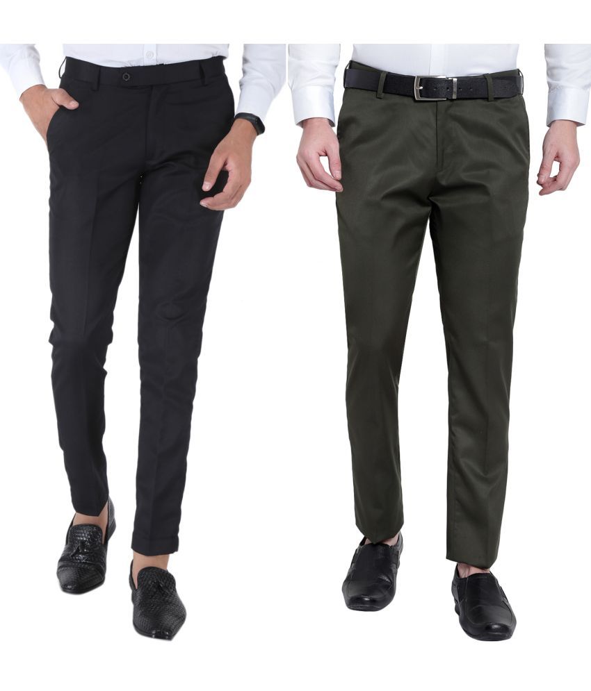     			SREY - Black Polycotton Slim - Fit Men's Trousers ( Pack of 2 )