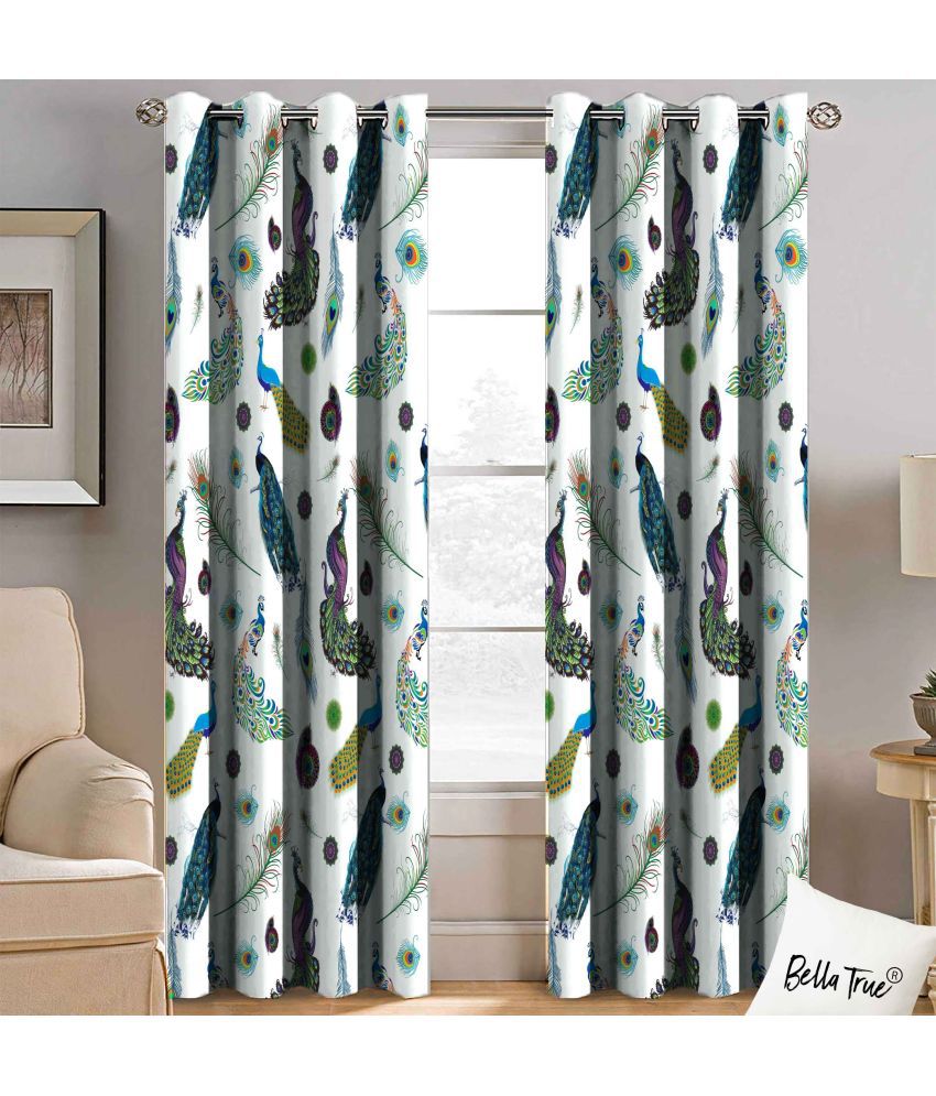    			BELLA TRUE  Set of 2 Door SemiTransparent Eyelet Polyester Multi Color Curtains ( 213 x 113 cm )