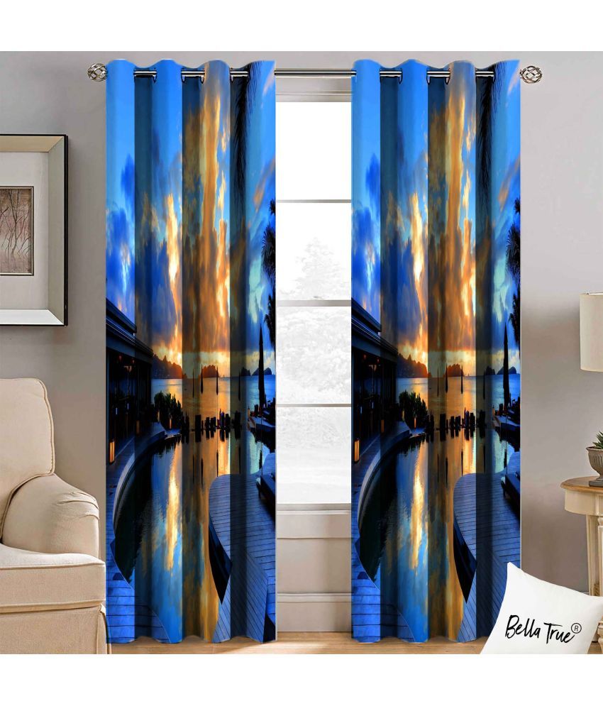     			BELLA TRUE  Set of 2 Long Door SemiTransparent Eyelet Polyester Multi Color Curtains ( 270 x 113 cm )