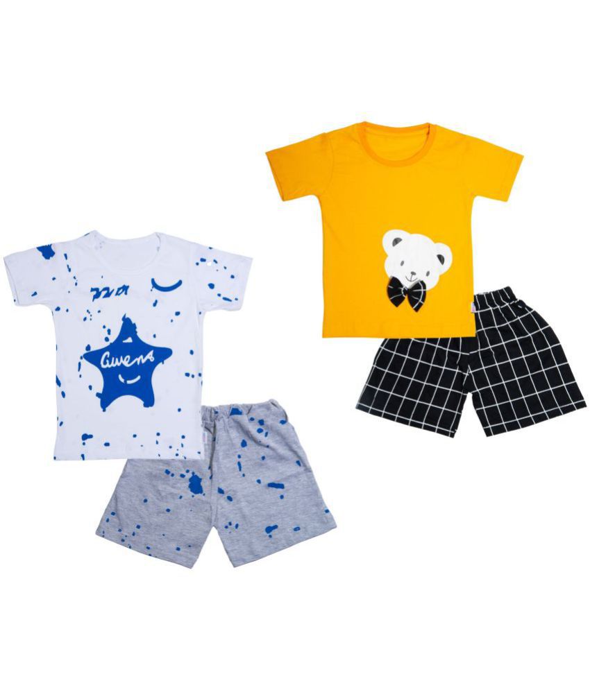     			CATCUB 100% Cotton Multicolor T-Shirt & Shorts For Baby Boy,Baby Girl ( Pack of 2 )