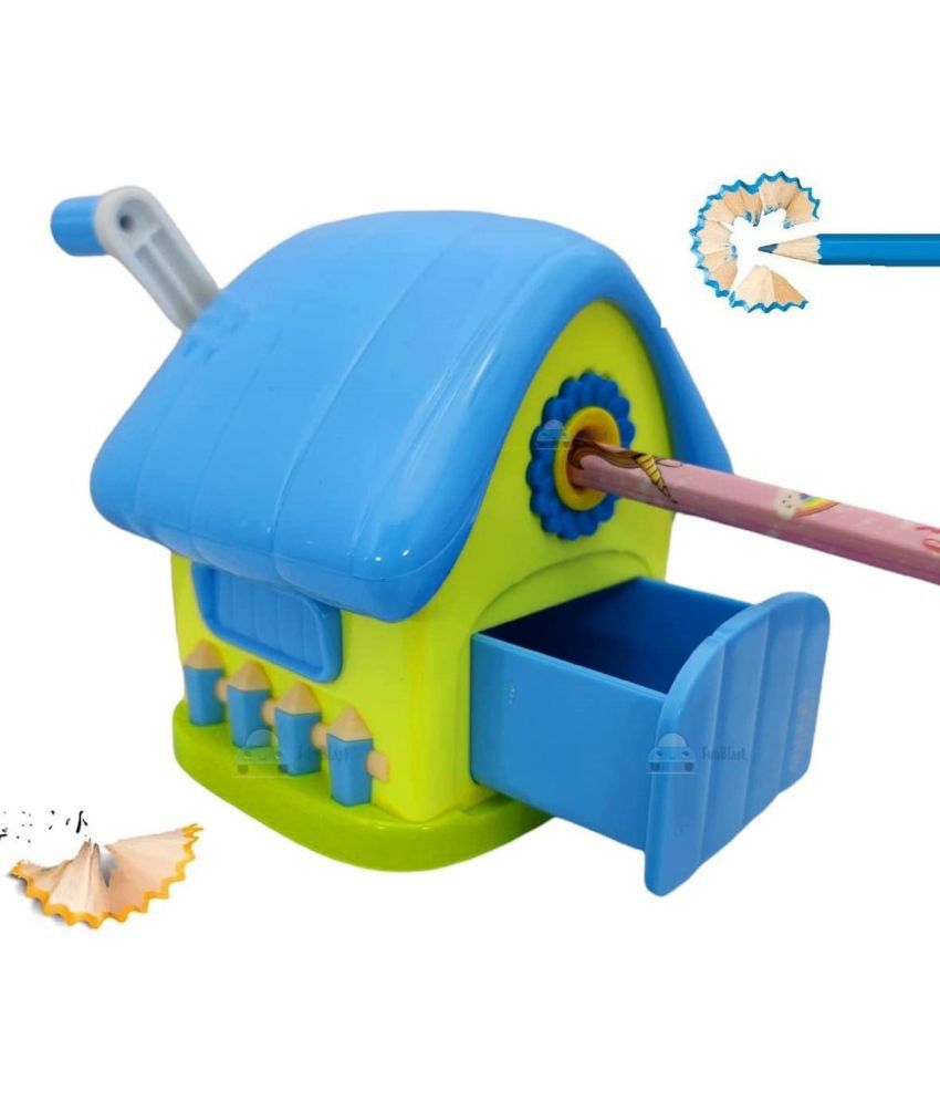     			FunBlast Sharpener for Kids - House Shaped Pencil Sharpener, Table Sharpener Machine – Stationary Gifts for Kids, Sharpener for School and Office, Birthday Return Gift (Blue)