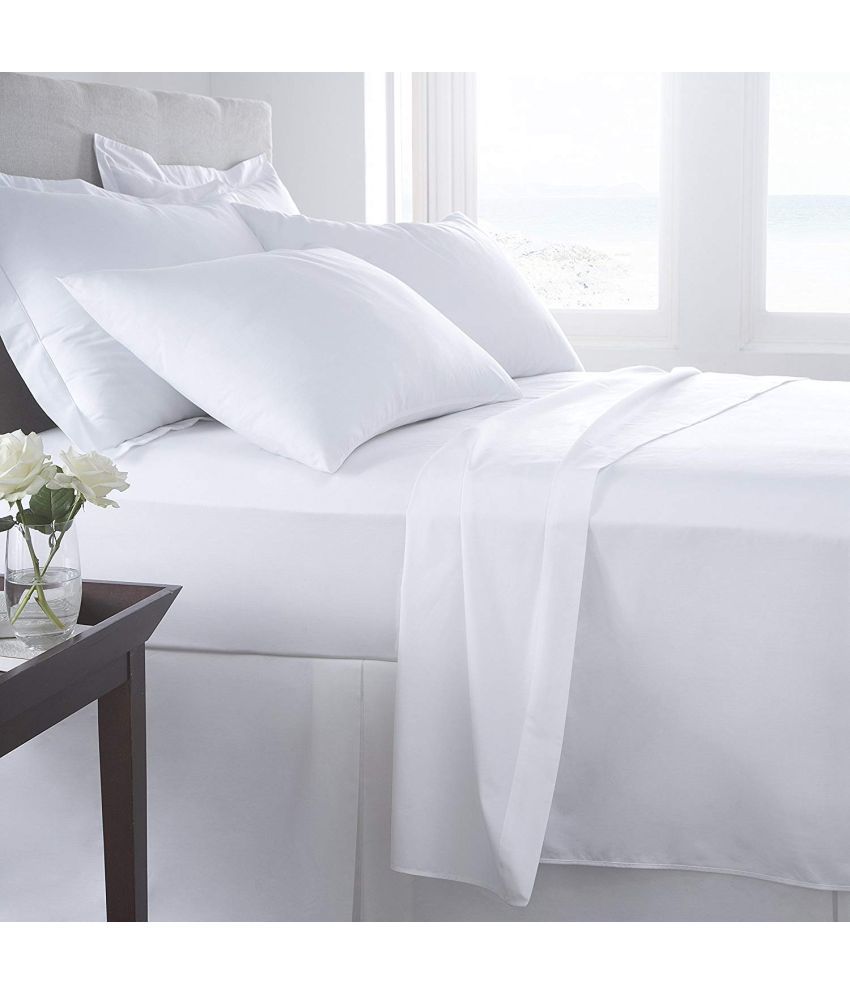     			Huesland - White Cotton Single Bedsheet with 1 Pillow Cover