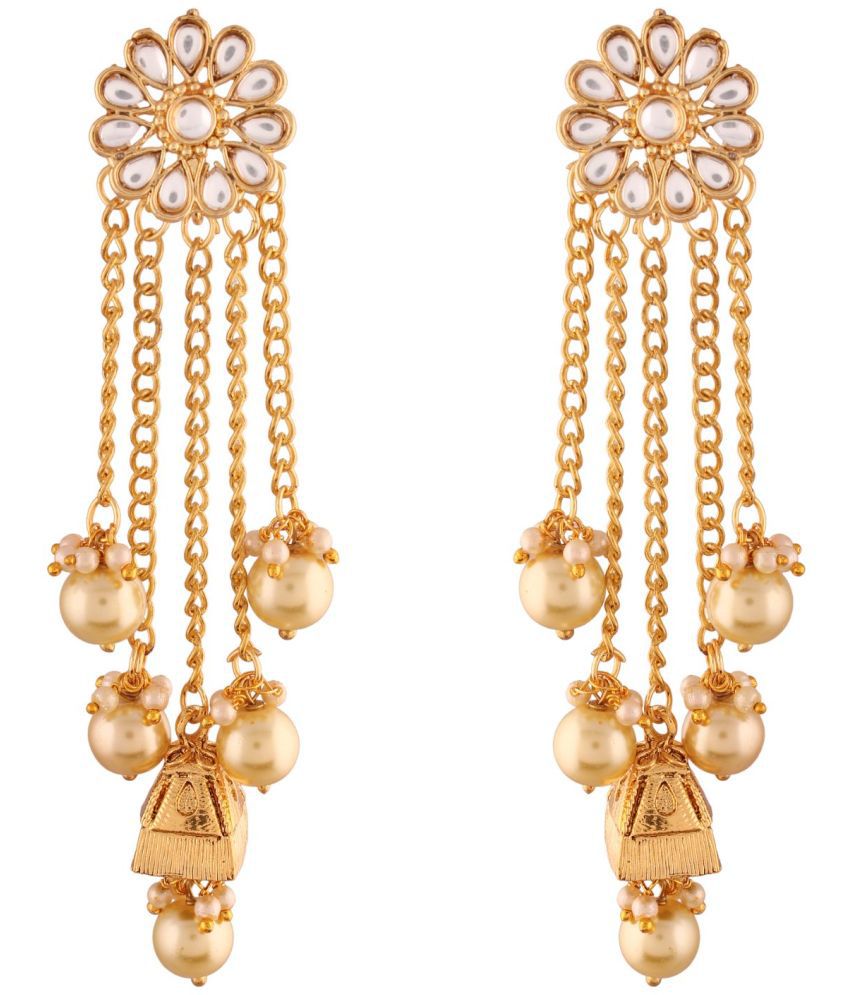     			I Jewels 18K Gold Plated Traditional Kundan & Pearl Studded Earring Set for Women/Girls (E2606FL)