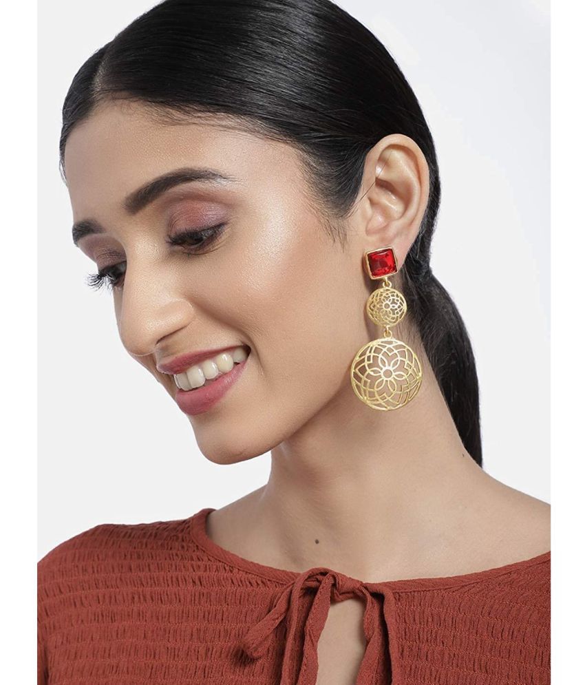     			I Jewels Traditional Red Gold Plated Matte Finish Zinc Alloy Fancy Earrings for Women (E2811R)
