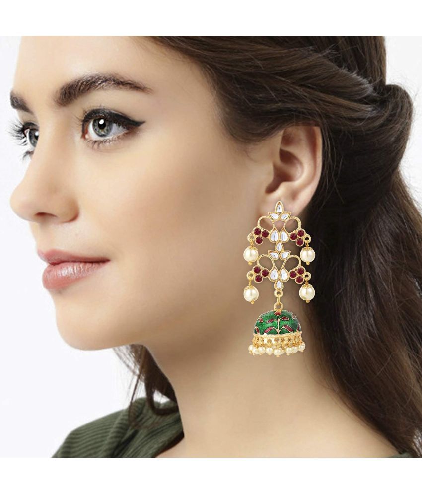     			I Jewels Women's Metal Gold Plated Metal and Pearl Jhumki Earrings (E2852MG)