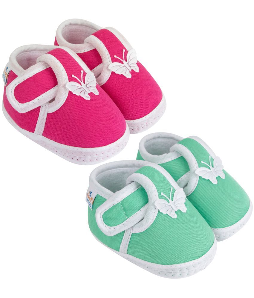     			Neska Moda Set of 2 Pair Baby Boys & Baby Girls Velcro Cotton Booties For 12 to 24 Months (Pink,Green)