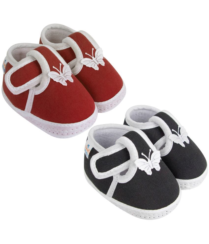     			Neska Moda Set of 2 Pair Baby Boys & Baby Girls Velcro Cotton Booties For 12 to 24 Months (Black,Maroon)