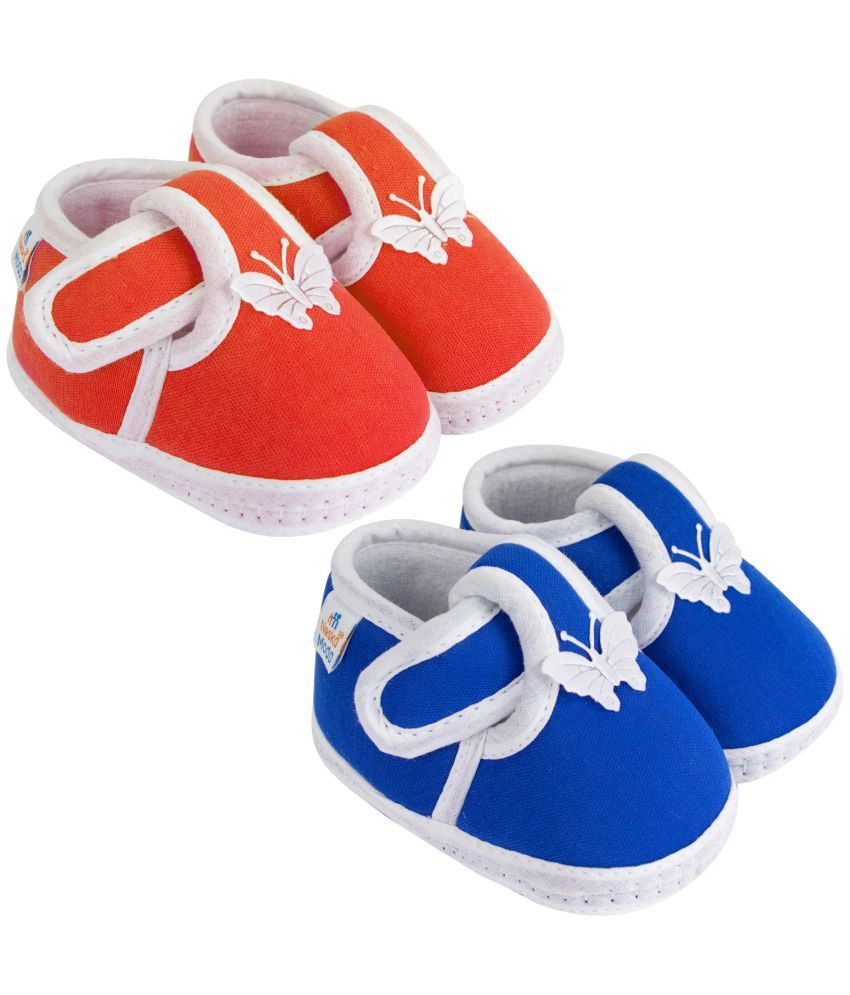     			Neska Moda Set of 2 Pair Baby Boys & Baby Girls Velcro Cotton Booties For 12 to 24 Months (Red,Blue)