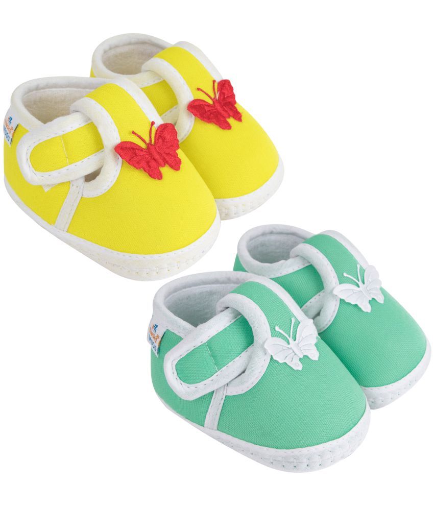     			Neska Moda Set of 2 Pair Baby Boys & Baby Girls Velcro Cotton Booties For 12 to 24 Months (Yellow,Green)