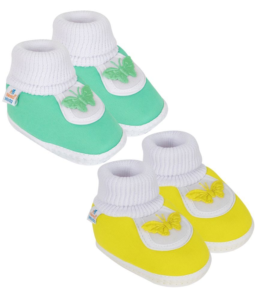     			Neska Moda Set of 2 Pair Baby Boys & Baby Girls Butterfly Cotton Booties For 0 to 6 Months (Green,Yellow)