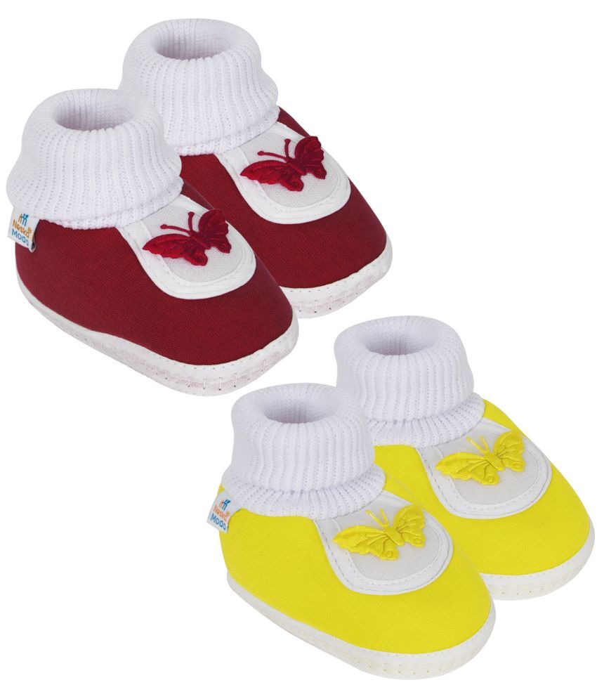     			Neska Moda Set of 2 Pair Baby Boys & Baby Girls Butterfly Cotton Booties For 12 to 24 Months (Maroon,Yellow)