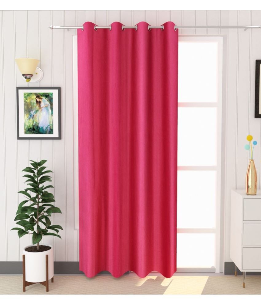     			Tanishka Fabs Solid Semi-Transparent Eyelet Door Curtain 7 ft Single -Pink