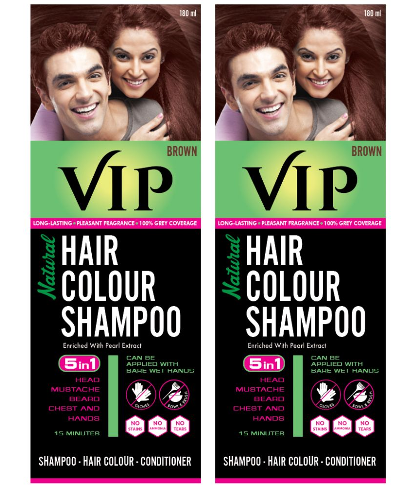     			VIP Hair Colour Shampoo, Brown, 180ml (Pack of 2) for Men and Women - Alternate to Hair Dye