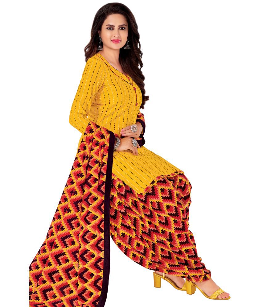     			shree jeenmata collection Yellow Cotton Unstitched Dress Material - Single
