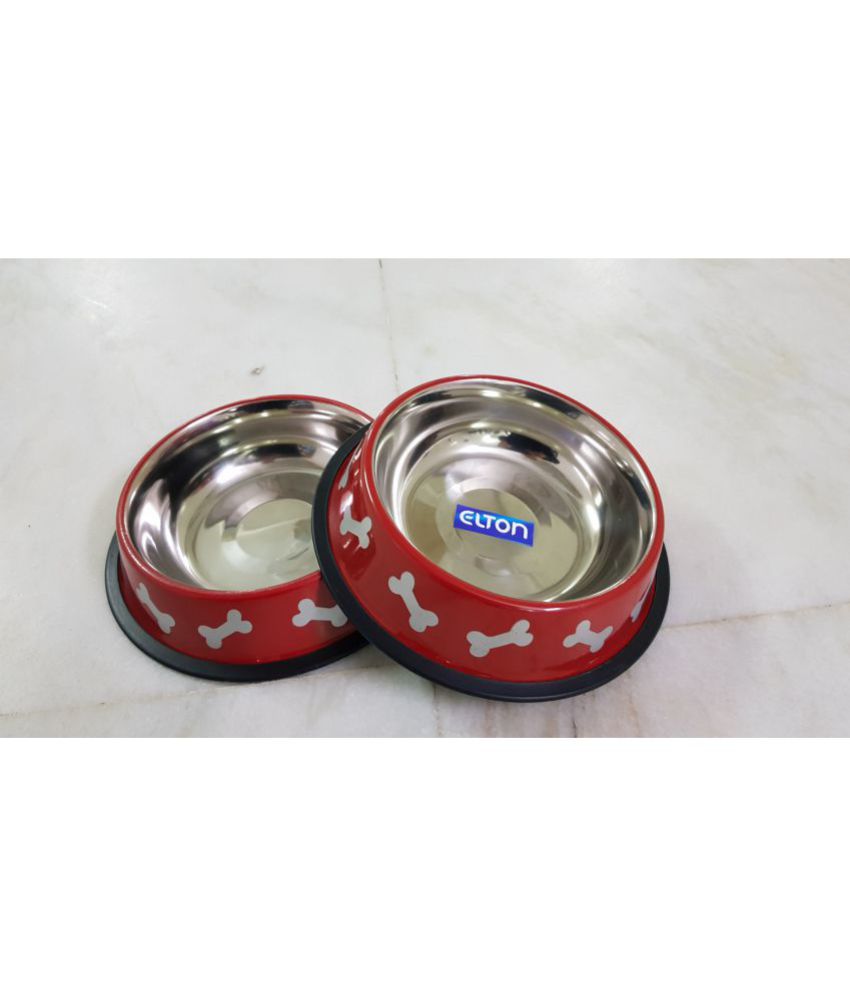     			Elton set of 2 Stainless Steel Non tip in Red Color Silver Bowl Medium (850 ml)