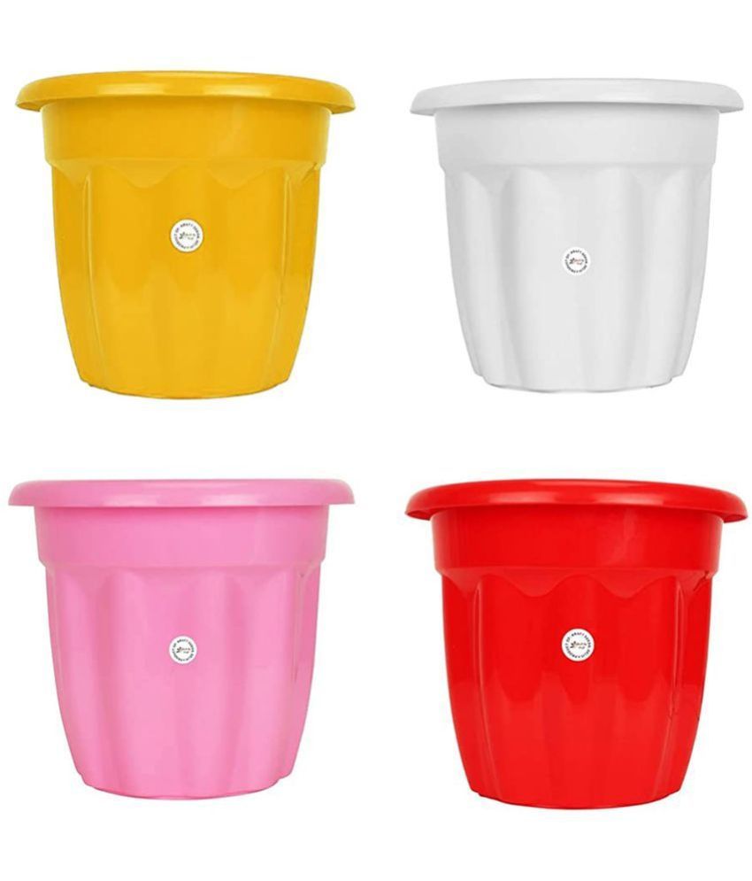 Kraft Seeds Plastic Flower Pot, 10inch, Pack of 4,Multicolor Buy