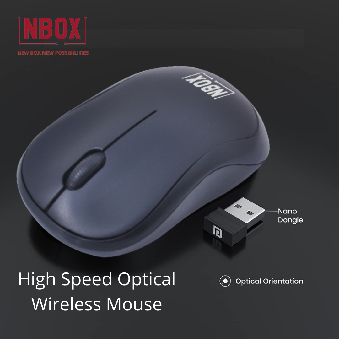 NBOX Wireless Mouse, 2.4 GHz with USB Nano Receiver, Optical Tracking, Ambidextrous, PC/Mac/Laptop - Black