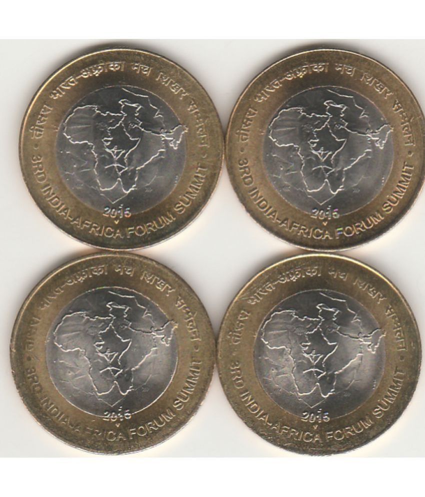     			NUMISMATTECLY  RARE AND COLLECTIBLE -TEN RUPEE -3RD INDIA-AFRICA FORUM SUMMIT-BI-METALIC.YEAR-2015, IN EXTRA FINE TO  UNC CONDITION HIGHLY COLLECTIBLE ,WIGHT-7.71-GRAMS