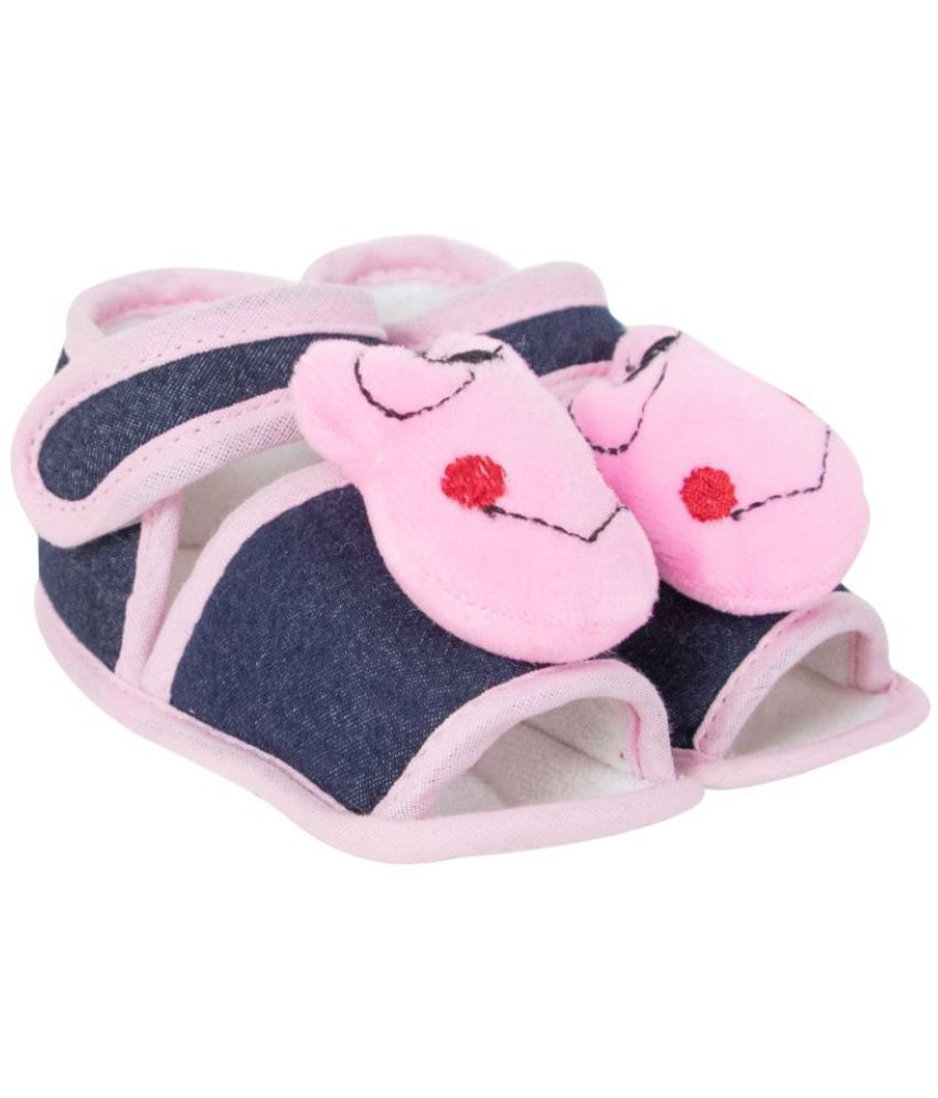     			Neska Moda 6 To 12 Months Baby Boys & Girls Frog Face Cotton Sandal Booties (Baby Pink,Blue)