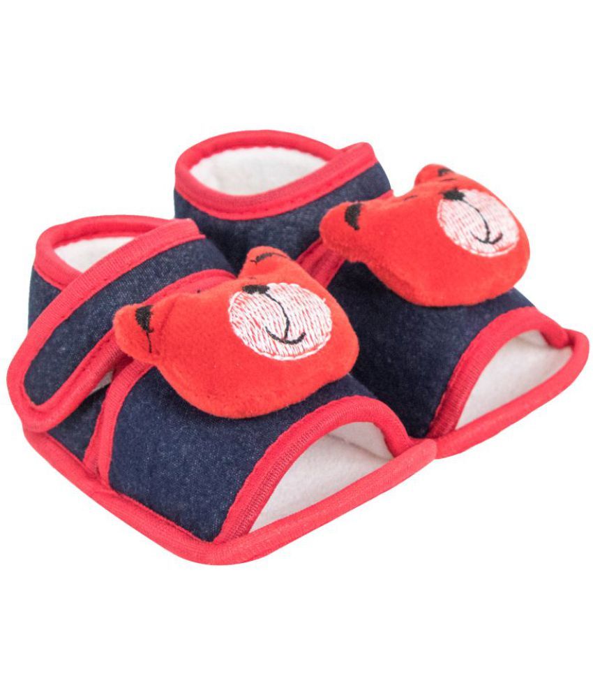     			Neska Moda 6 To 12 Months Baby Boys & Girls Teddy Face Cotton Sandal Booties (Red,Blue)