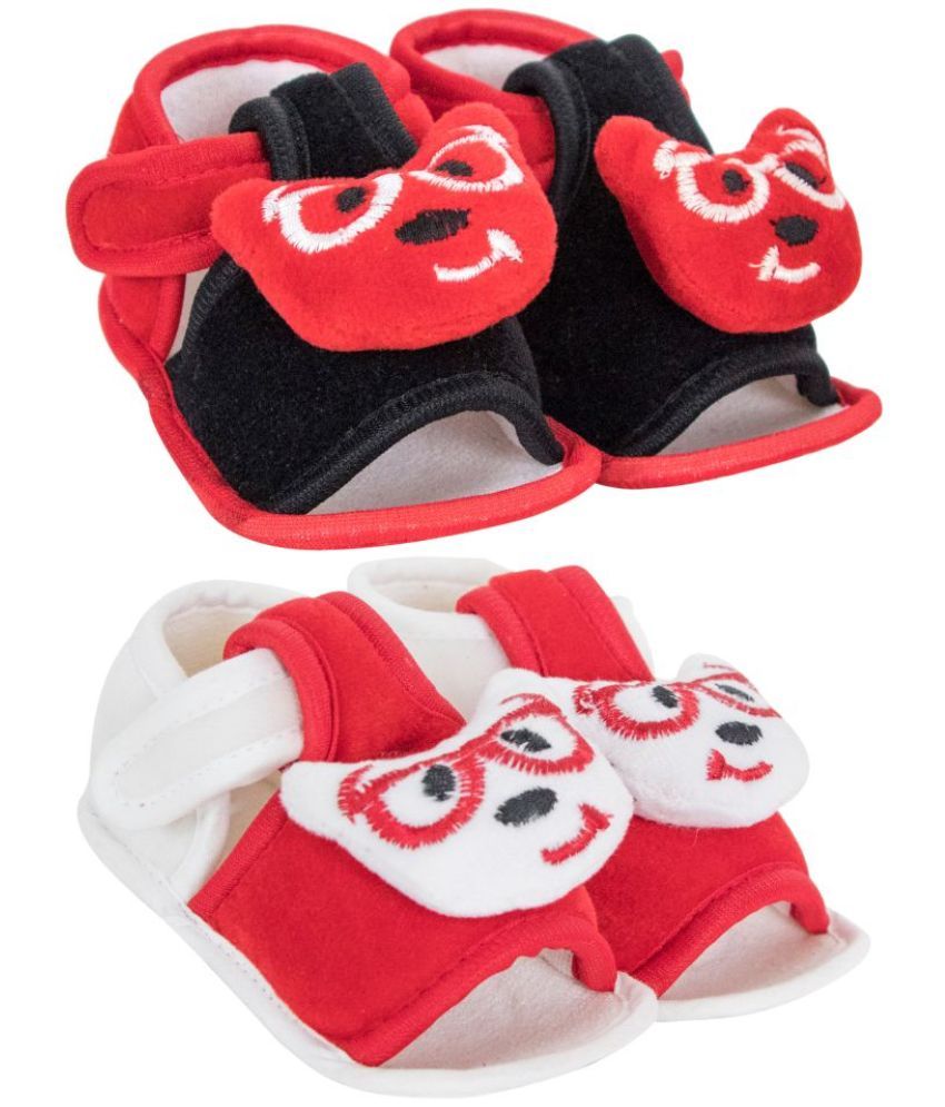     			Neska Moda Set Of 2 Pair Baby Boys & Girls Velvet Baby Sandal Booties For 6 To 12 Months (Red,Black,White)