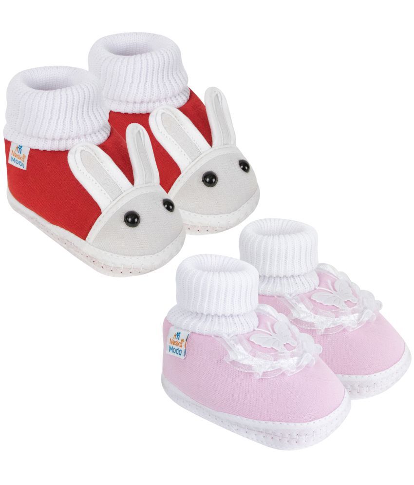     			Neska Moda Set of 2 Pair Baby Boys & Baby Girls Cotton Booties For 0 to 6 Months (Red,Pink)