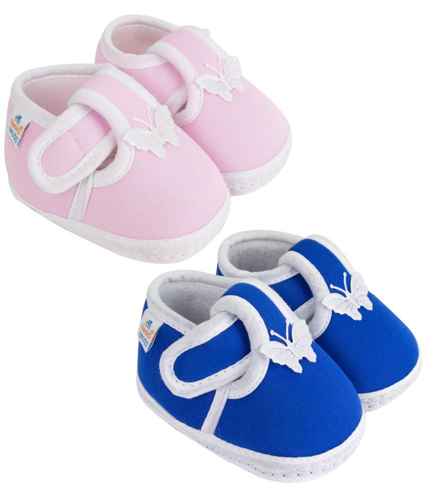     			Neska Moda Set of 2 Pair Baby Boys & Baby Girls Butterfly Velcro Cotton Booties For 0 to 6 Months (Pink,Blue)