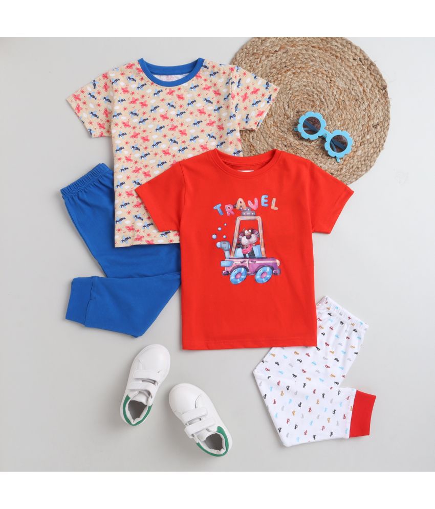 BUMZEE Red & Blue Boys Half Sleeves T-Shirt & Pajama Set Pack of 2 Age  - 3-6 Months