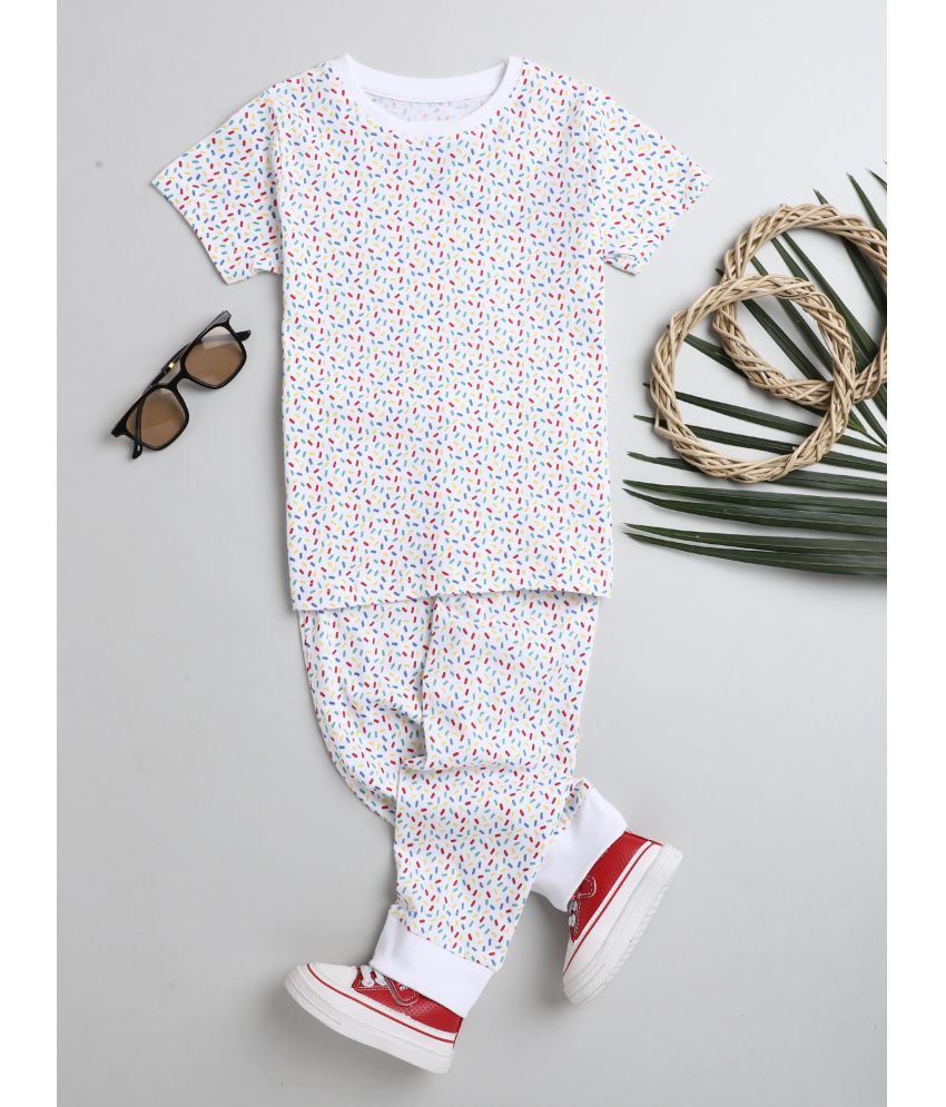 BUMZEE White & Multi Boys Half Sleeves T-Shirt & Pajama Set Pack of 1 Age  - 6-12 Months