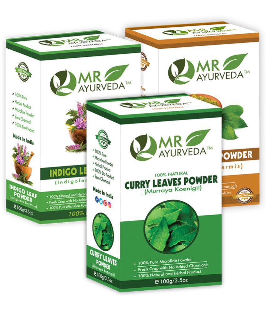     			MR Ayurveda Curry Leaves Powder, Indigo Powder & Henna Powder Hair Scalp Treatment 300 g Pack of 3