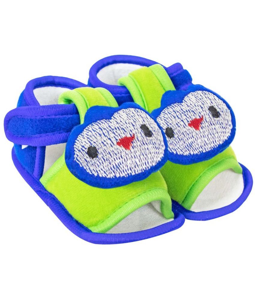     			Neska Moda 6 To 12 Months Baby Boys & Girls Penguine Face Velvet Sandal Booties (Blue,Green)