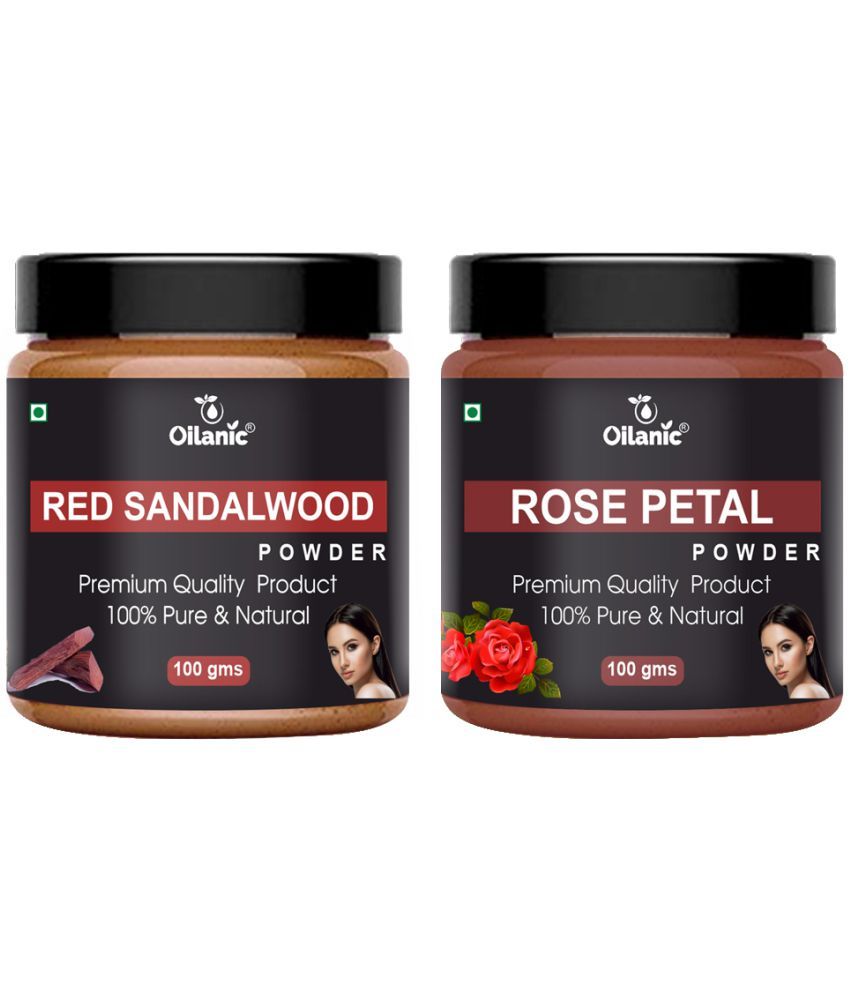     			Oilanic 100% Red Sandalwood Powder & Rose Petal Powder For Skin Hair Mask 200 g Pack of 2