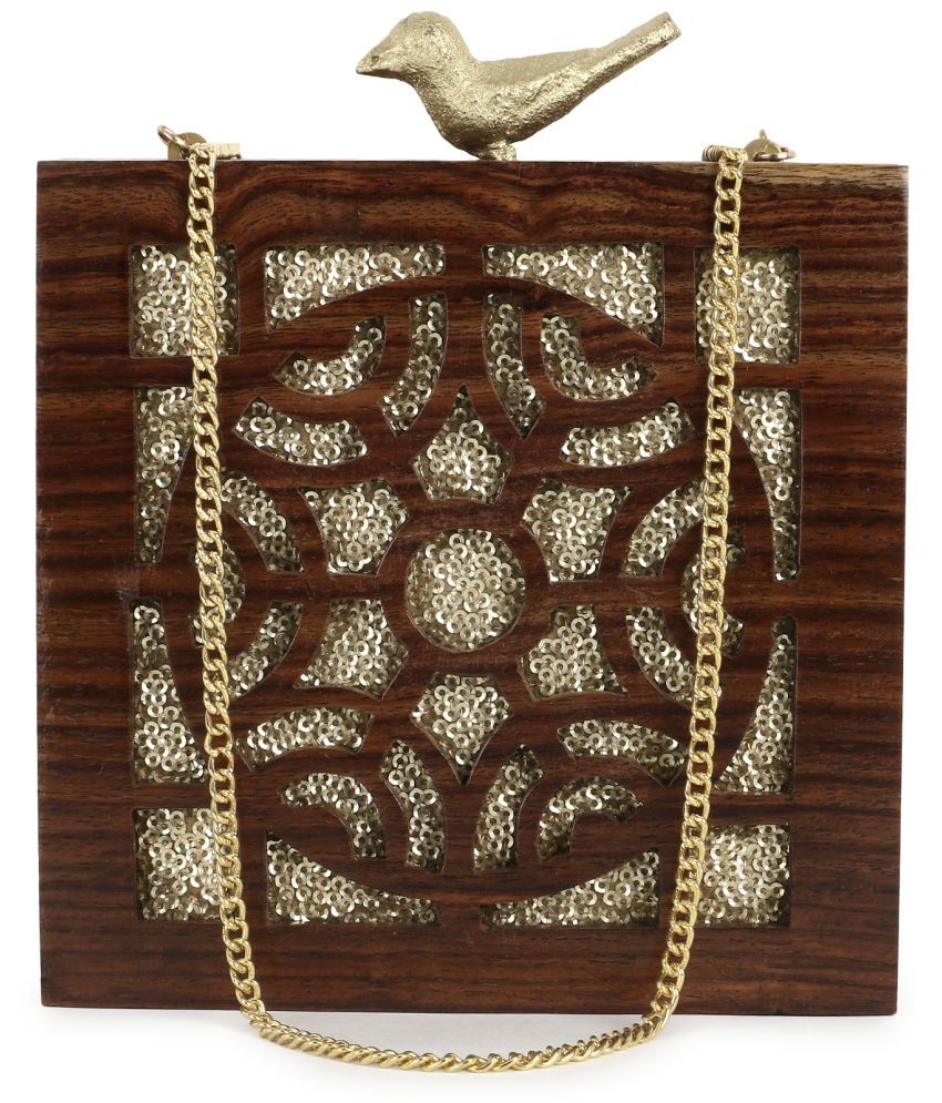     			Anekaant Brown Wooden Box Clutch