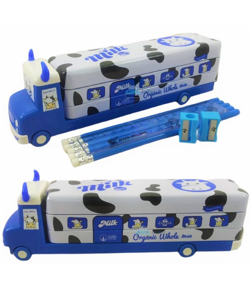     			FunBlast Pencil Box for Kids Bus with Moving Tyres & Sharpener for Kids Truck Geometry Box for Kids & Girls (Multicolor)