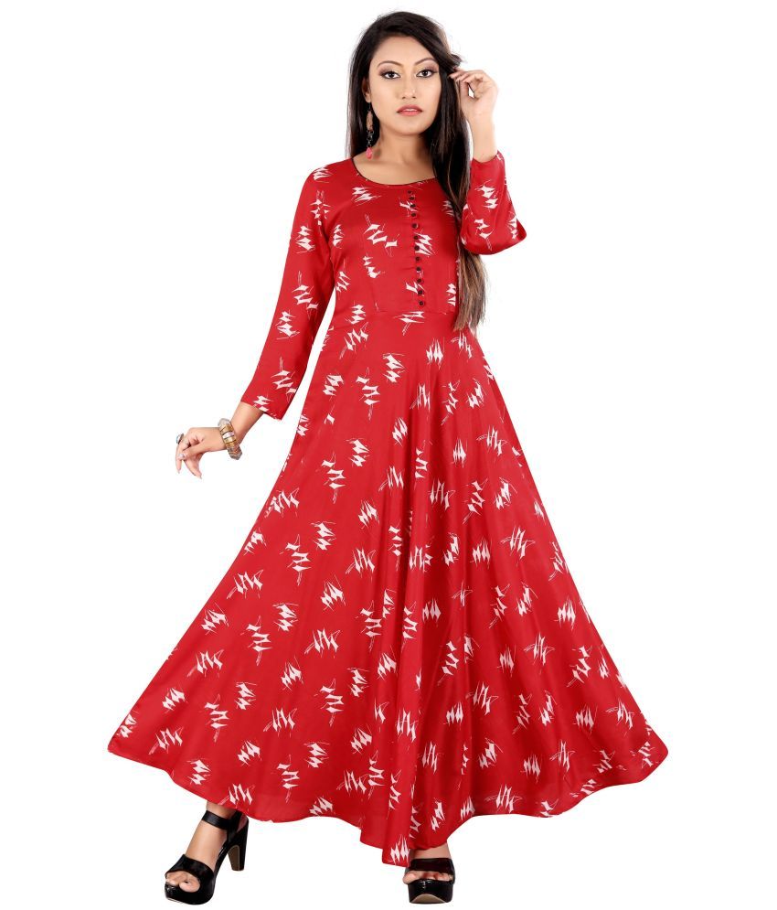     			MEESORRA - Red Rayon Women's Flared Kurti ( Pack of 1 )