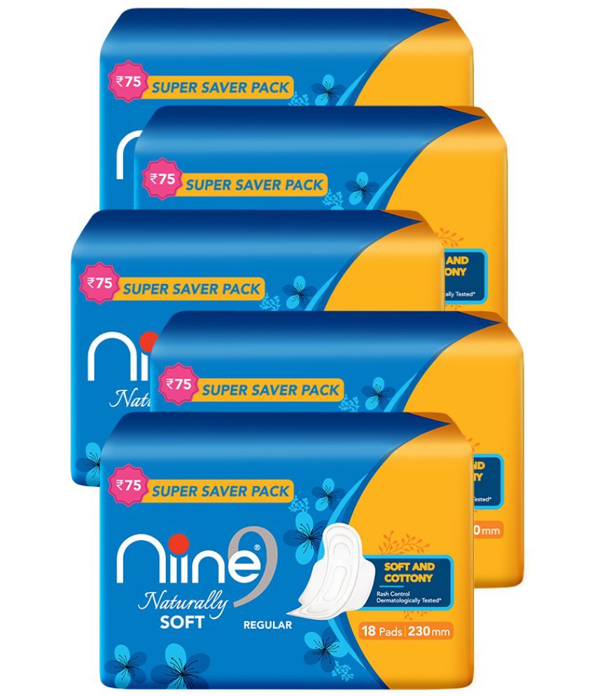     			Niine Naturally Soft Regular SUPER SAVER PACK Sanitary Napkins for women (Pack of 5) 90 Pads