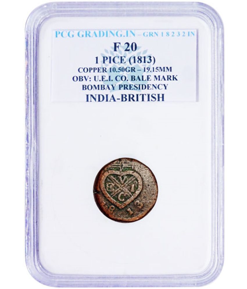     			(PCG Graded) 1 Pice (1813) Obv: U.E.I. Co. Bale Mark Bombay Presidency British India PCG Graded Old and Rare Copper Coin