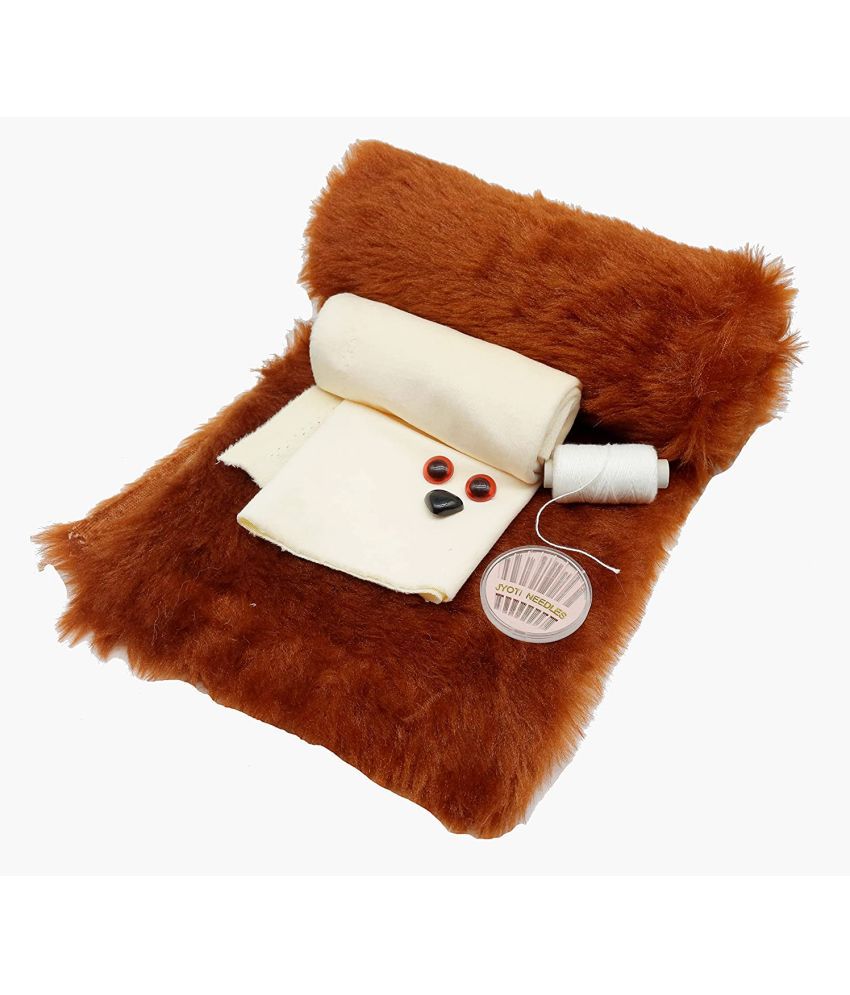     			PRANSUNITA Complete Soft Toy Teddy Bear Making Kit – Includes Fur & Felt Cloth, Eyes Nose set, Stitching Thread & Needle set, Ribbon, DraftingPattern Paper & Cotton For filling