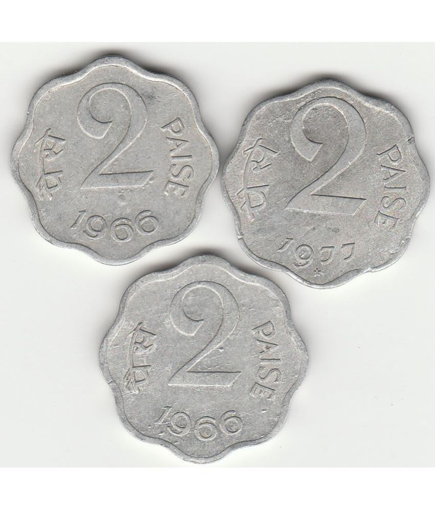     			Sansuka 2 Paisa Aluminum coin of Republic India set of 3 coins(1965-1981) AD Demonetized Coin Collection