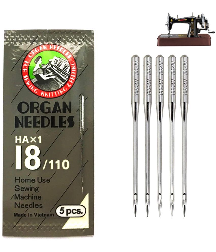     			Shree Shyam™ ORGAN Stainless Steel Needles/Size 18/ Set of 5 Needles/Home use Sewing Machine Needle (Pack of 2 Set- 10 Needles)