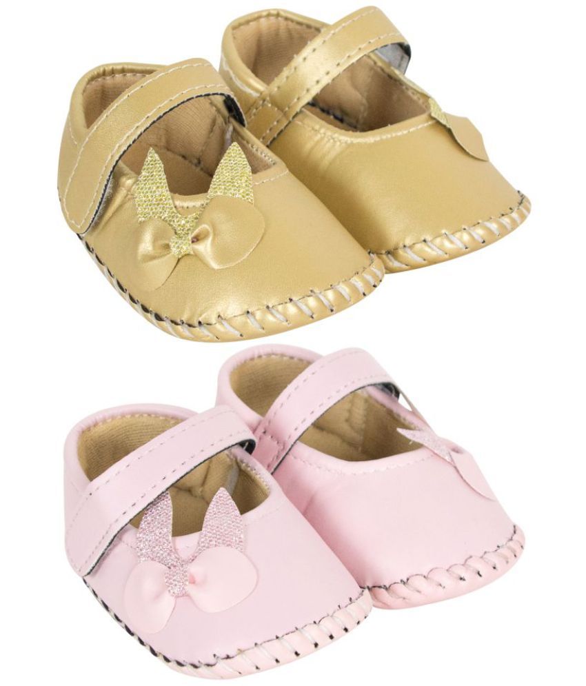     			Neska Moda Set of 2 Pair 6 To 12 Months Baby Girls Synthetic Leather Baby Sandal Booties (Gold, Pink) -BT908andBT909