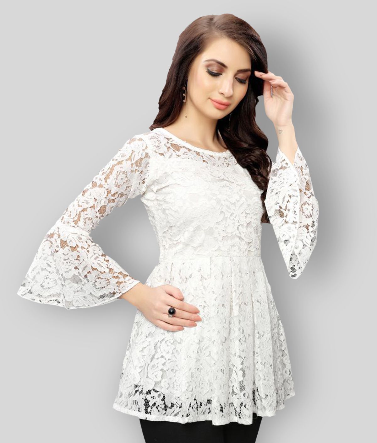 Selvia - White Net Women's Peplum Top 