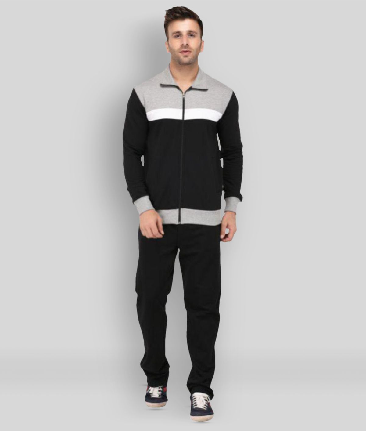     			Vivid Bharti - Black Fleece Relaxed Fit Colorblock Men's Sports Tracksuit ( Pack of 1 )