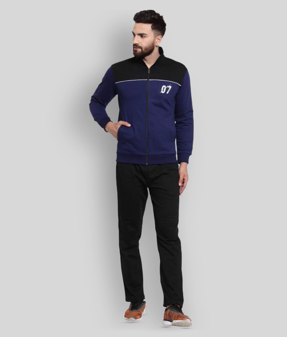 Wild West - Navy Blue Fleece Relaxed Fit Colorblock Men's Sports Tracksuit ( Pack of 1 )