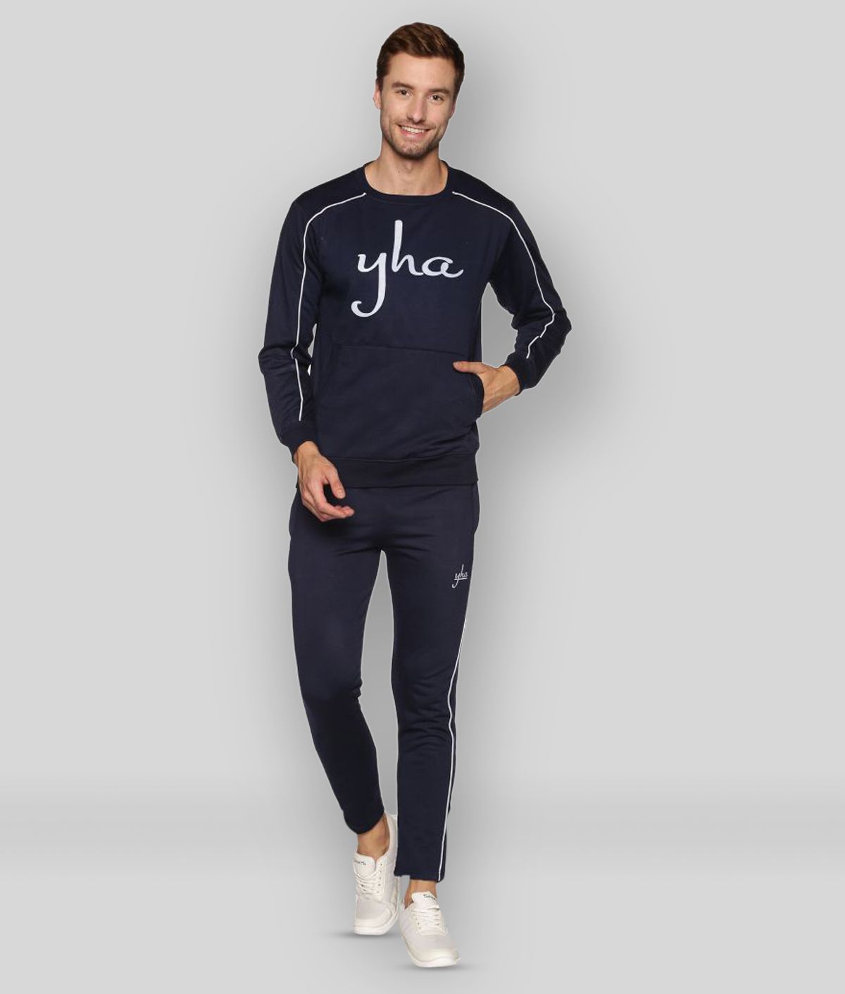     			YHA - Navy Blue Fleece Regular Fit Printed Men's Sports Tracksuit ( Pack of 1 )